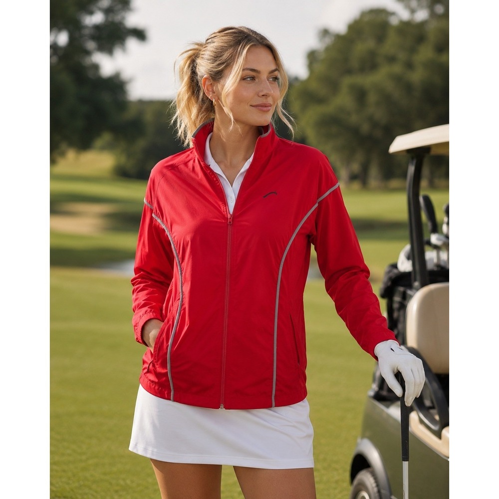Swingdish Red Women's Asymmetrical Zipper‎ Full Zip Golf Jacket Small